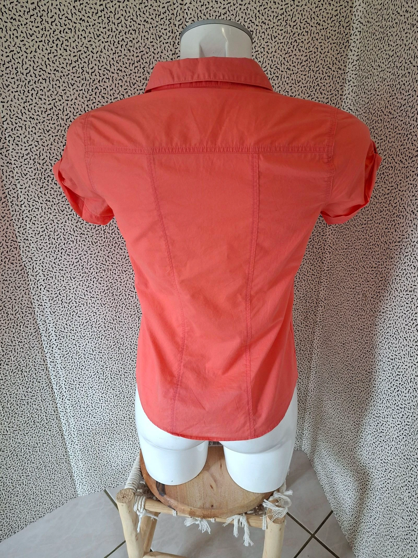 Blusa Camaïeu coral mangas curtas feminina T36 XS algodão – photo 3